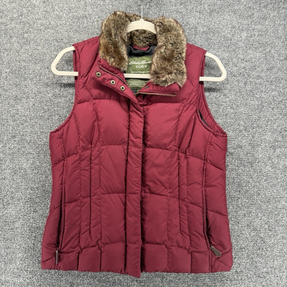 Eddie Bauer Vest Womens S Down Puffer Maroon Full Zip Sleeveless Outdoor Winter